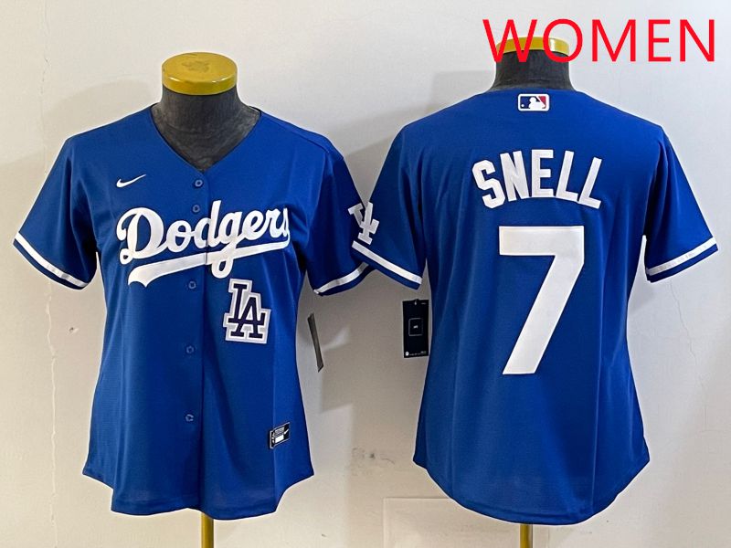 Women Los Angeles Dodgers 7 Snell Blue Game 2025 Nike MLB Jersey style 9